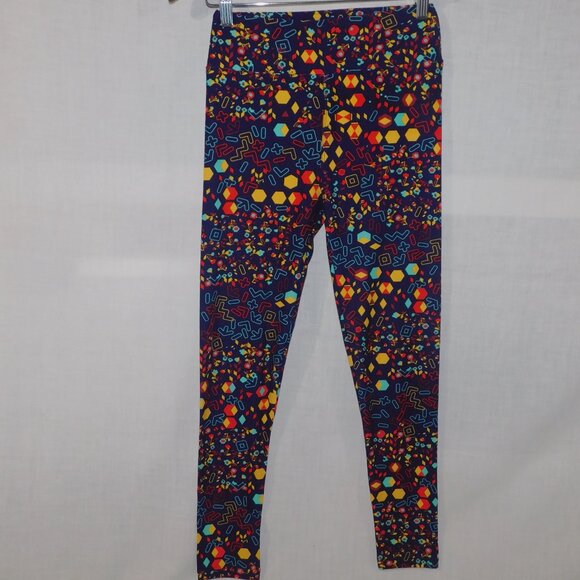 LuLaroe Blue Geometric Floral Multicolor Womens Leggings OS size 2 -10 - Picture 3 of 9